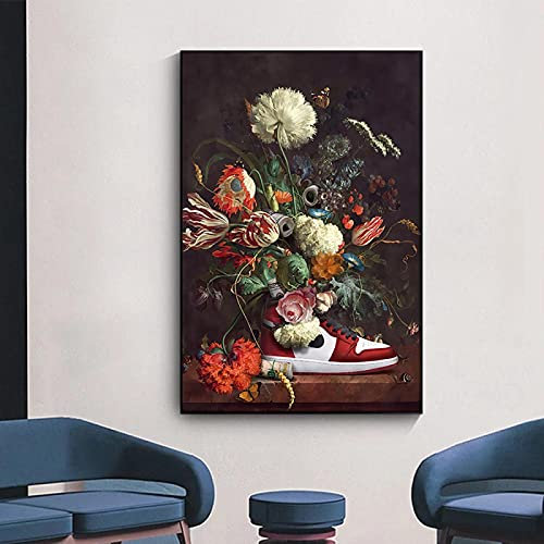Kunstdruck Stillleben Blumen Leinwand Malerei In Sneaker Schuhe Drucke Und Poster Wandkunst Bilder für Wohnkultur 60x80cm (24x31in) Rahmenlos