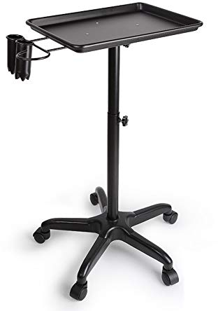 Friseurwagen Friseur Trolley mit Rollen Salon Wagen Tattoo Wagen Arbeitswagen Friseur Wagen Rollwagen Zubehör für Friseursalons, Spas, Höhenverstellbar (Schwarz)