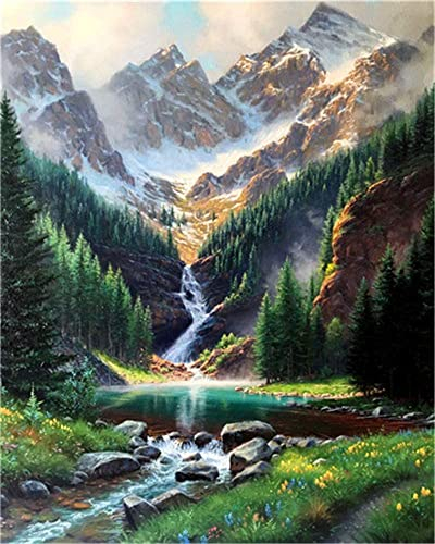 Hjjdiyes Malen Nach Zahlen Erwachsene Landschaft Auf Berg Und Wasser Mit Knitterfreie Leinwand, Pinsels Und Acrylfarbe - Diy Handgemalt öLgemäLde Kit Als Geschenk 40 X 50cm