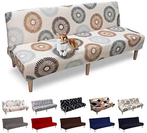 Lydevo Sofabezug ohne Armlehnen 3 Sitzer Sofabettüberzug Stretch Armlehne Sofabettüberzug Sofabezug Armlos Clic Clac Elastisch Couchbezug Futon für Klappcouch ohne Armlehnen,Sonnenblume