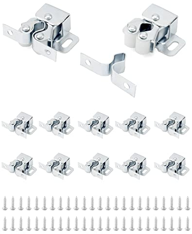 QWORK® 12 Stück Edelstahl Möbelschnapper Doppel-Rollenschnäpper mit Schrauben für Schrank, Kleiderschrank Küche Möbel