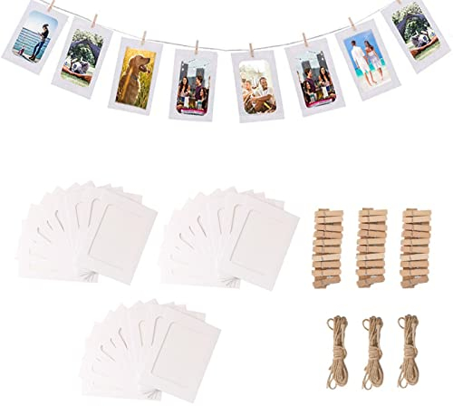 Fotorahmen Aus Pappe, DIY Kreative Bilderrahmen Foto, DIY Papier Fotorahmen, DIY Fotorahmen Aus Pappe, Papier-Bilderrahmen, 30 Stücke Weiße Bilderrahmen Aus Pappe + Schnur + Miniwäscheklammern
