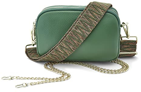 Woodland Leathers Genuine Leather Ladies Cross Body Bag, Shoulder Bag With Adjustable Wide Strap, Chain And Wrest Band, Italian Designed Multipurpose Shoulder & Crossbody Bags For Women (Green)