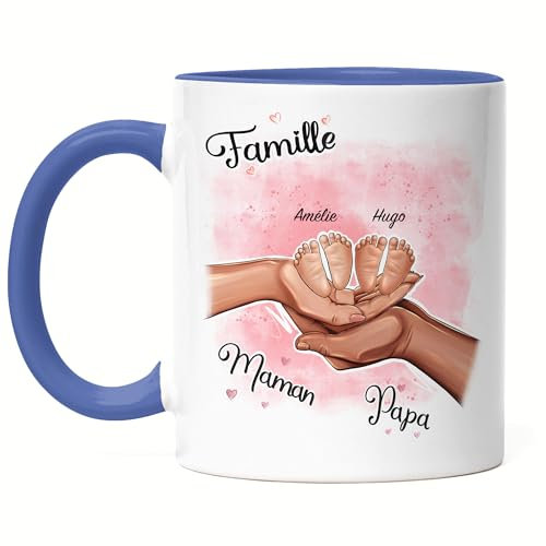 Kiddle-Design Mère Père Enfant Mug Bleu Personnalisé Cadeau Famille Bébé Naissance Fête des Pères Fête des Mères Cadeau Bébé Futurs Parents Photo de Famille