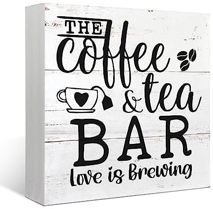 Mtrgdn The Coffee and Tea Bar Love is Brewing Coffee Wood Box Sign Desk Decor Funny Coffee Tea Wooden Box Block Sign Decorations for Coffee Tea Bar Wall Tabletop Desk Decor Coffee and Tea Lover Gift