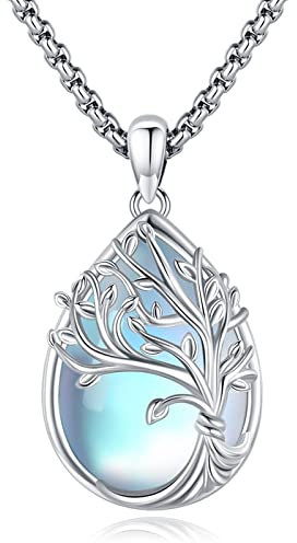 Eusense Arbre de Vie Collier en Argent Sterling 925 Pierre de Lune Pendentif Chaîne Souvenir Bijoux Cadeaux pour Femmes Filles