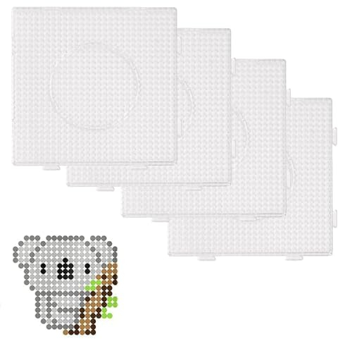 4 Pcs Beads Pegboards, 5 mm Fuse Beads - Large Round & Square Clear Plastic Boards