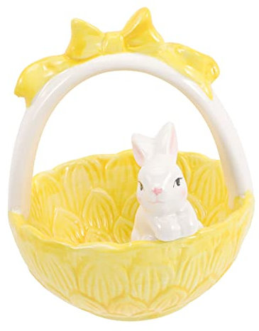Levemolo Easter Rabbit Basket Ornament Ceramic Craft Bunny Home Decor Tabletop Adornment for Spring Festival Party Favor