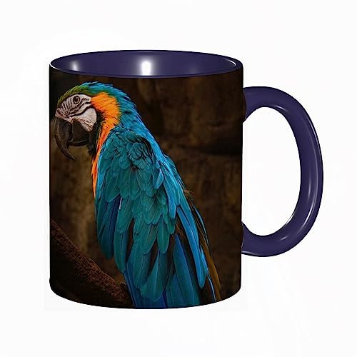 DHAEY Mug porcelaine fine Perroquet,portrait d'oiseau ara bleu et orange |Mug humour pour collègue, amis, copains, frères et soeurs |Mug original avec