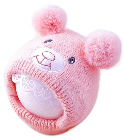 BOOSHMall Baby Wintermütze, Warme Mütze Kinder, Süßer Hut mit Süße Bärenohren Baby Mütze, Strickmütze Herbst Wintermütze für Jungen Mädchen, Rosa