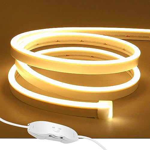 ShineBurky Striscia LED al Neon Bianco Caldo 5M, Nastri LED 12V 2835 600LEDs Luci Striscia IP65 Impermeabile Flessibile per Camera da Letto, Bar, Decorazione per Feste (Senza Alimentatore)