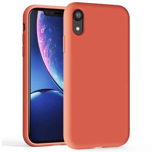 TAXXOE Silicone Case Compatible with iPhone XR Case Soft Ultra Slim Protective Shockproof Liquid Silicone Phone Case, Anti-Scratch Microfiber Lining, 6.1 Apricot