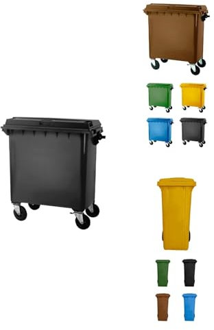 Jardin202 - Contenedor de Basura Reciclables de Colores con Ruedas | Mango antideslizante | 800 L (Negro)