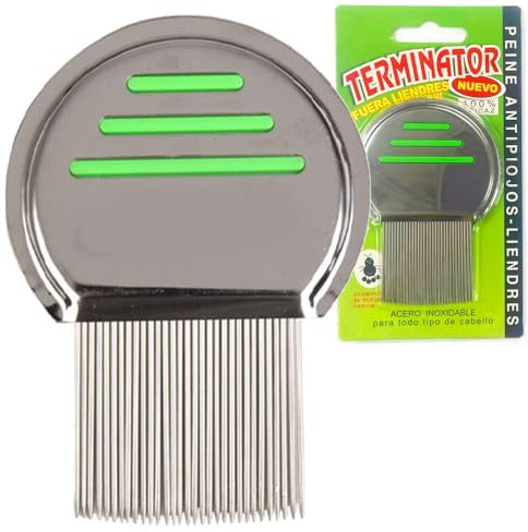 Peine Quitapiojos Profesional Terminator con Aguja Roscada – Acero Inoxidable – Peine Liendrera para Piojos y Liendres – Mango Antideslizante – Reutilizable y Fácil de Limpiar