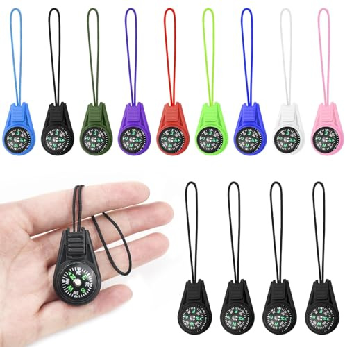 Taikula ZWQ-003 - Mini bussola per bambini, con bussola, multicolore, per attività all'aperto, campeggio, escursionismo, kit di sopravvivenza, braccialetto, collana, portachiavi, 12 pezzi