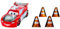 Mattel Disney und Pixar Cars Lightning McQueen Spielzeugfahrzeug und Zubehör, Global Racers Cup Drift & Race Auto mit 4 Kegeln und 2 Spielmodi, HXJ34