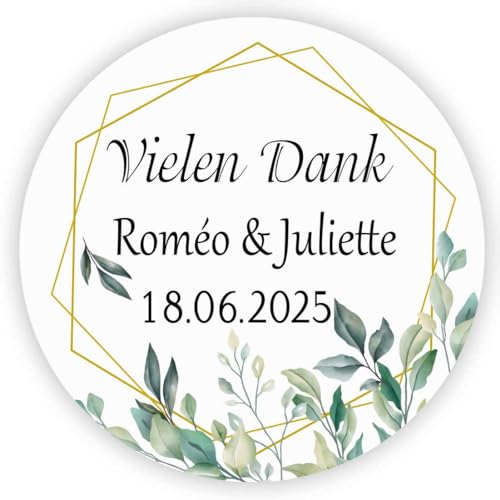 MameArt 50stk 4cm Aufkleber Personalisiert Hochzeit, Vielen Dank mit Namen, Sticker für Hochzeit Taufe Kommunion Feste Geschenke Präsente Paket (Danke 03)