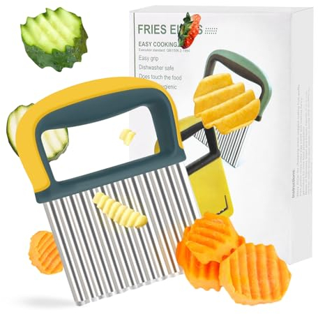 Cortadora de Verduras, Patatas Fritas Cuchillo Estriado de Acero Inoxidable, RISVOWO Cortador de Patatas y Verduras, Cuchillas Onduladas para Cortar Patatas, Batatas, Frutas y Verduras