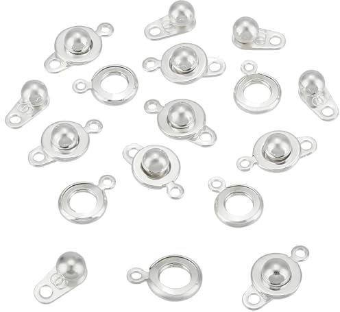 UNICRAFTALE 12 set di ganci a scatto in acciaio inox Piccolo pulsante a scatto d'argento Palla e zoccolo Ganci a scatto Fermaglio Connettore Tondo Bottoni a pressione