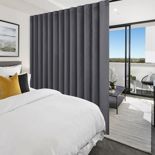 Hiasan Blackout Patio Sliding Door Curtain Extra Wide Thermal Insulated Blind Privacy Room Divider Curtain with Back Tab & Rod Pocket for Bedroom Partition Glass Door (100 x 84 Inches, Dark Grey)