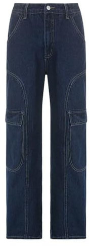 y2k Fashion Ästhetische Damen-Cargohose mit Reißverschluss, niedriger Taille, geradem Bein und Taschen, 2000er-Jahre-Hose Streetwear-Wie das Foto zeigt-L