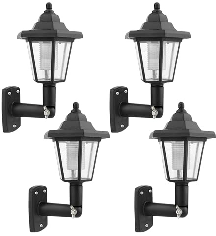 Garden Mile Set of 4 Solar Powered Outside Wall Lights Traditional Victorian Exterior Lantern Light, IP65 Waterproof Garden & Porch Wall Mounted Solar Lamps Patio Wall Lights Solar Lantern