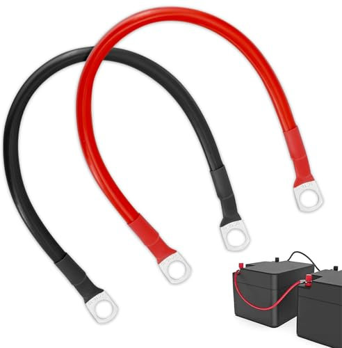 CECOMBINE 2-Pack 12V Heavy Duty Jump Leads, 30CM Car Battery Cable - 16mm2 Car Battery Cable Connectors with SC16-10 Ring Terminals, 16mm Copper Wire Battery Inverter Cable - 30cm Length (30CM)