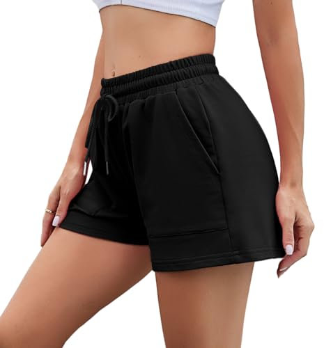 Irdcomps Pantaloncini Donna Estivi Shorts Donna Sportivi Shorts Pantaloni Corti Cotone Larghi con Tasche Coulisse Casual Jogging Nero S
