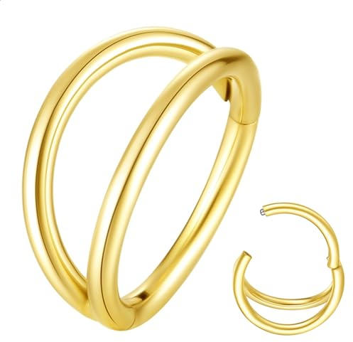Popuhoops 20G 8mm Doppel Hoop Nasenring Gold 316L Chirurgenstahl Knorpel Ohrring Septum Schmuck Nahtlose Scharnierende Clicker Segment 20 Gauge Conch Daith Tragus Helix Rook Piercing Lippenring