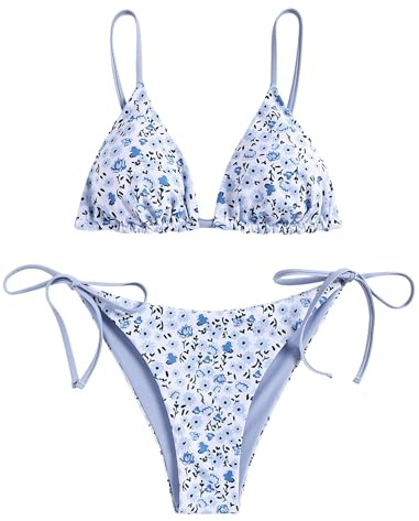 ZAFUL Triangle Bikini Set Damen String Tie-Side Cheeky Reversibel Solid/Floral/Leopard Druck Zweiteiliger Badeanzug Bademode