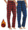 LANBAOSI Lot de 2 Pyjama Homme Hiver à Carreaux Coton Chaud Vêtements de Nuit Pantalon Souple avec Poches