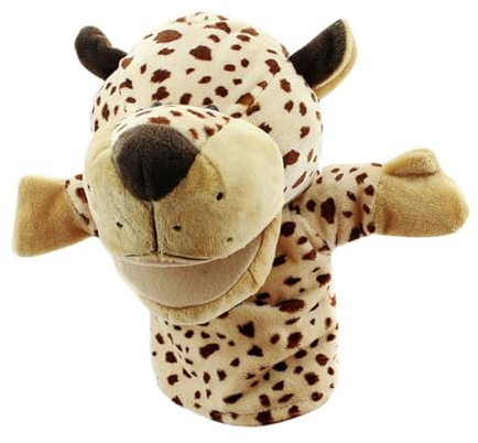 Cartoon Tier Plüsch Handpuppe, die Mund öffnen kann Niedliche Fingertiere Baby Story Time Requisiten Spielhandschuh Klein Tier Fingerpuppe für Geschichtenerzählen Lehre Vorschule Geschenke Leopard