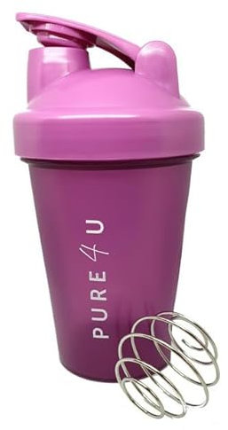 Pure4u Shaker con sfera di miscelazione in acciaio inox (400 ml) | shaker proteico con sfera per frullati di proteine | bicchiere per frullato proteico | viola