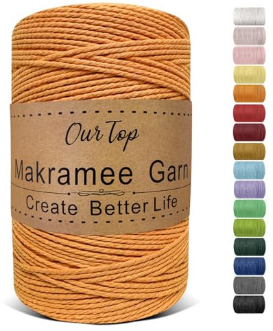 OurTop Corde Macramé 2mm x 500m, Fil Macramé Macrame Corde Fil Macramé Corde pour Bricolage, Artisanat, Tapisserie, Décoration Boho(Jaune Doré)