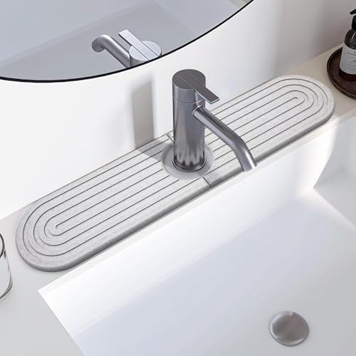 LeKuni Protector Salpicaduras Cocina, Protector Mueble Fregadero De Diatomita, Alfombrilla Fregadero, Alfombrilla Para Grifo De Fregadero Para Encimeras De Baño [Blanco 45x10cm]