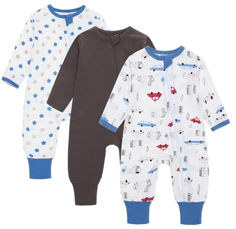 amo nenes 3er Pack Baby Strampler Neugeborene 0.5 Tog mit Füßen und Ärmel 100% Baumwolle Atmungsaktiv Baby Jungen Mädchen Overall, Baby Kleidung Langärmelige, 0-24 Monate