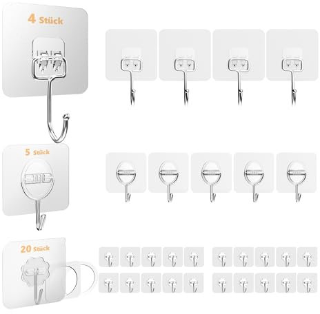 4smile Klebehaken extra-stark - 29 Stück Mix-Set mit 3 Varianten selbstklebende Haken transparent - Kleiderhaken selbstklebend