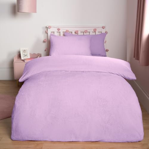 Brentfords Teddy Fleece Single Bedding Set, Fluffy Fleece Duvet Covers Thermal Winter Warm Bedding Single Duvet Cover with Pillowcase Ultra Soft Comfy - Lilac