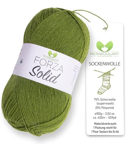 MeriWoolArt® Sockenwolle 4-fädig – 100g Merino Wolle Garn zum Stricken & Häkeln, 75% Schurwolle (superwash), 25% Polyamid, 420m – Ideal für Socken für Herren und Damen, Pullover & Cardigans 4627