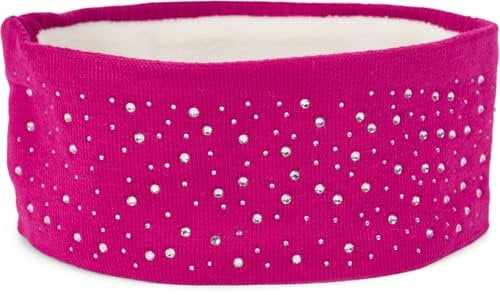 styleBREAKER Damen Stirnband mit Strasssteinen und weichem Fleece-Innenfutter, Feinstrick Haarband, warmes Headband 04026003, Farbe:Himbeere