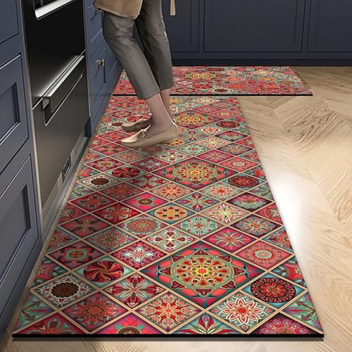 Highdi Küchenläufer, Saugfähig Läufer Flu Teppich Küche Flur Mandala Teppich Läufer, Teppich Küche, Küchenteppich Waschbar rutschfest, für Flur, Eingangsbereich (60x180cm,Mandala 1)