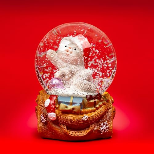 SIKORA SK29 Kleine Glas Deko Schneekugel Katze mit Weihnachtsmütze D:45mm