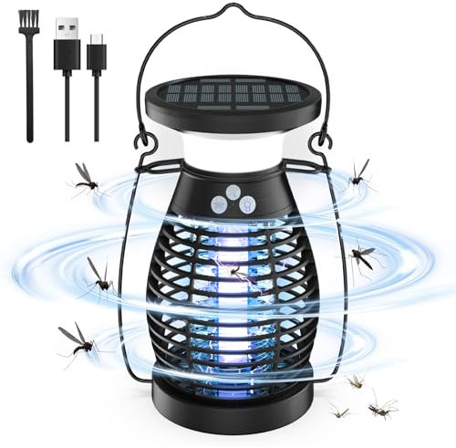 Insektenvernichter Elektrisch, 4200V Solar Mückenfalle Elektrischer Fliegenfalle Innen Outdoor Elektrische Fliegenfalle Anti Mücken Lampe Aussen Insektenfalle Moskitoschutz für Haus bubbacare