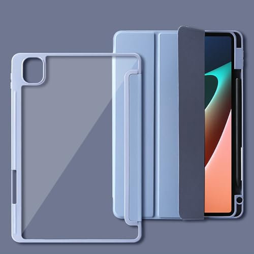 Viaggio con tablet Custodia Smart Tablet Tri-Fold compatibile con Xiaomi Pad 6 Max 14 pollici 2023, con portapenne, guscio posteriore trasparente trasparente, supporto sottile, copertura in TPU antiur