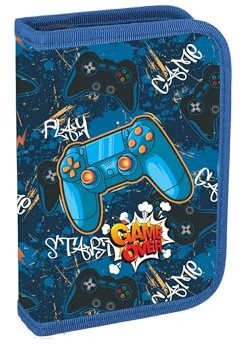 itenga Schüler-Etui 28 teilig gefüllt 1-Zipper Federmäppchen für Jungen und Mädchen (Game)