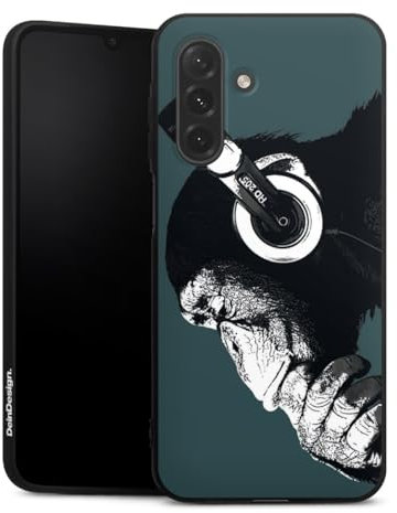 Cover in silicone premium compatibile con Samsung Galaxy A26 5G custodia del telefono cellulare nero cover Scimmia Cuffie Musica