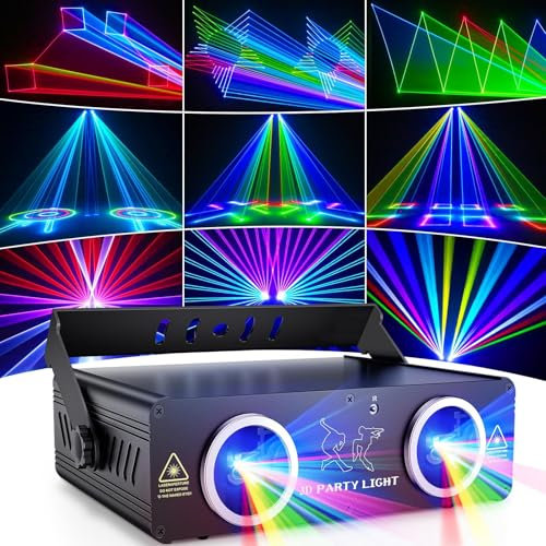 RSQQL Projecteur d'animation 3D DMX512, Faisceau Laser Rotatif à LED avec Plus de 200 Motifs, éclairage de scène Musical for soirées, Mariages et Spectacles
