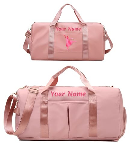 LINMQIU Individuelle Reisetasche, personalisierte bestickte Sport-Turntasche für Damen/Herren, Reisetasche mit beidseitiger Personalisierung und separaten Nass und Trockentaschen-Pink