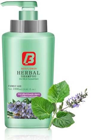 Bee&Flower Shampoo, Oil Control and Moisturizing Shampoo, Prunella Vulgaris and Mulberry Leaves Herbal Essence Formula, Floral Type, 1000ml