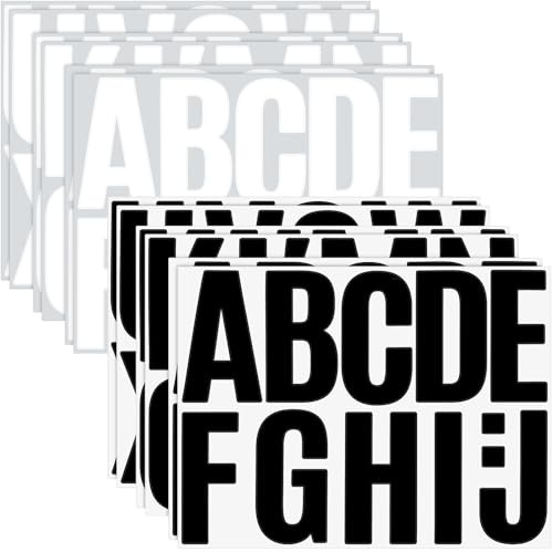 NISENTIA 10.1cm Buchstaben Aufkleber Groß, 136 Stück/12 Blatt Klebebuchstaben Schwarz Weiß Selbstklebende Buchstaben Vinyl Sticker, Buchstaben zum Aufkleben Wetterfest,für Postfach,Schilder,DIY
